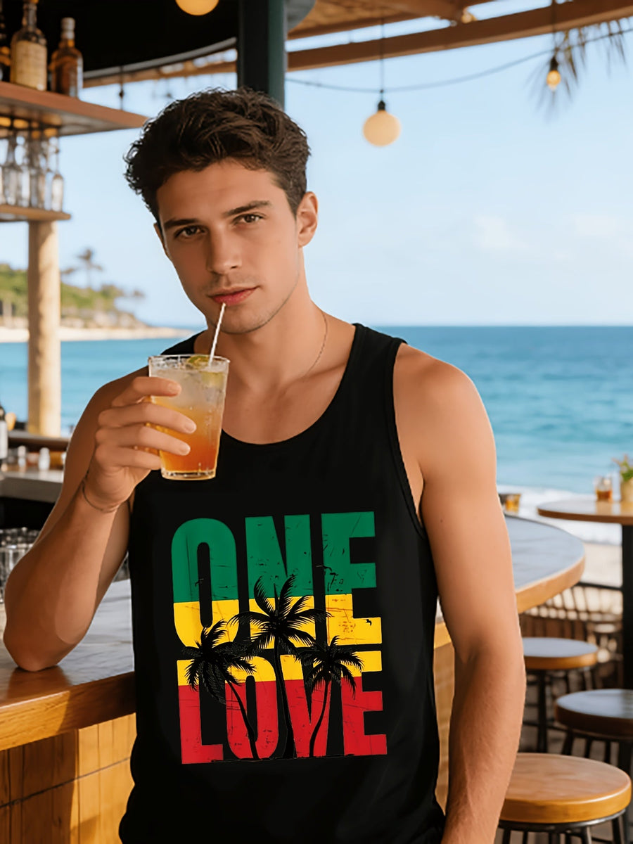 Herren Tanktop One Love Reggae Style mit Palmen – Sommerliches Freizeitshirt