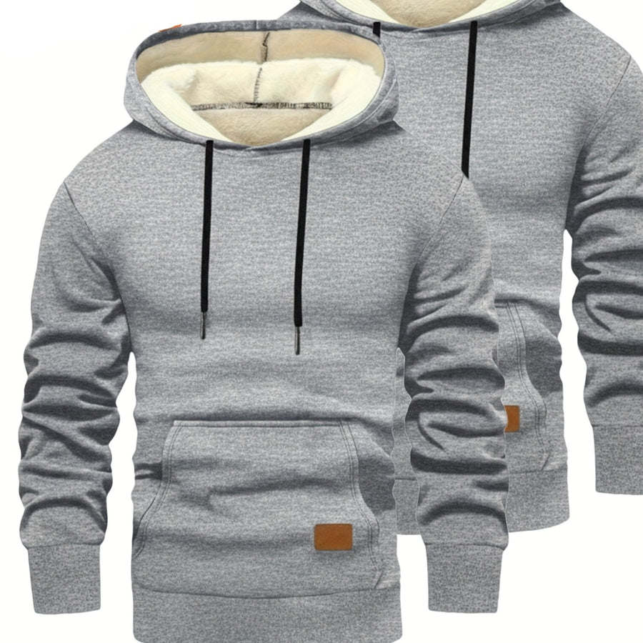 Herren Hoodie 2er Set gefüttert mit Kapuze Kängurutasche Schwarz Grau