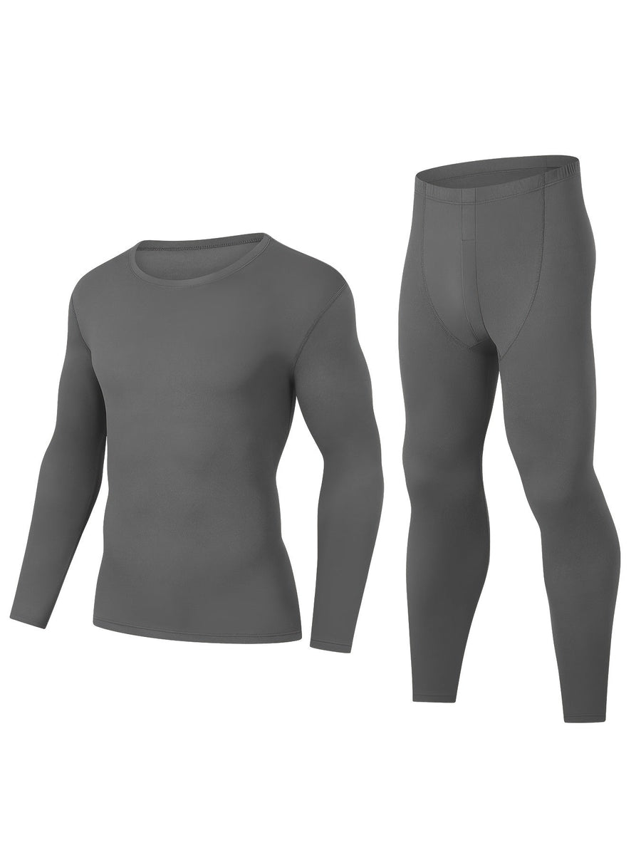 Thermo Unterwäsche Set Herren Langarmshirt und Hose 4-teilig Schwarz Grau