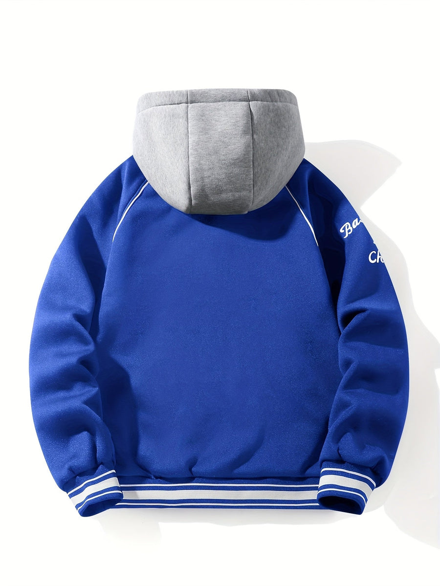 Unisex Kapuzen Sweatshirt Jacke mit Knopfleiste Varsity Style