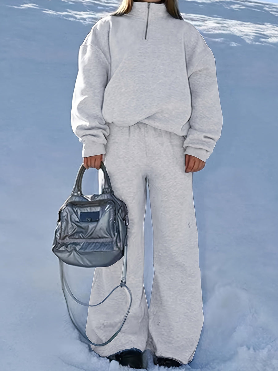 Damen Loungewear Set mit Halb-Reißverschluss Sweatshirt und Jogginghose