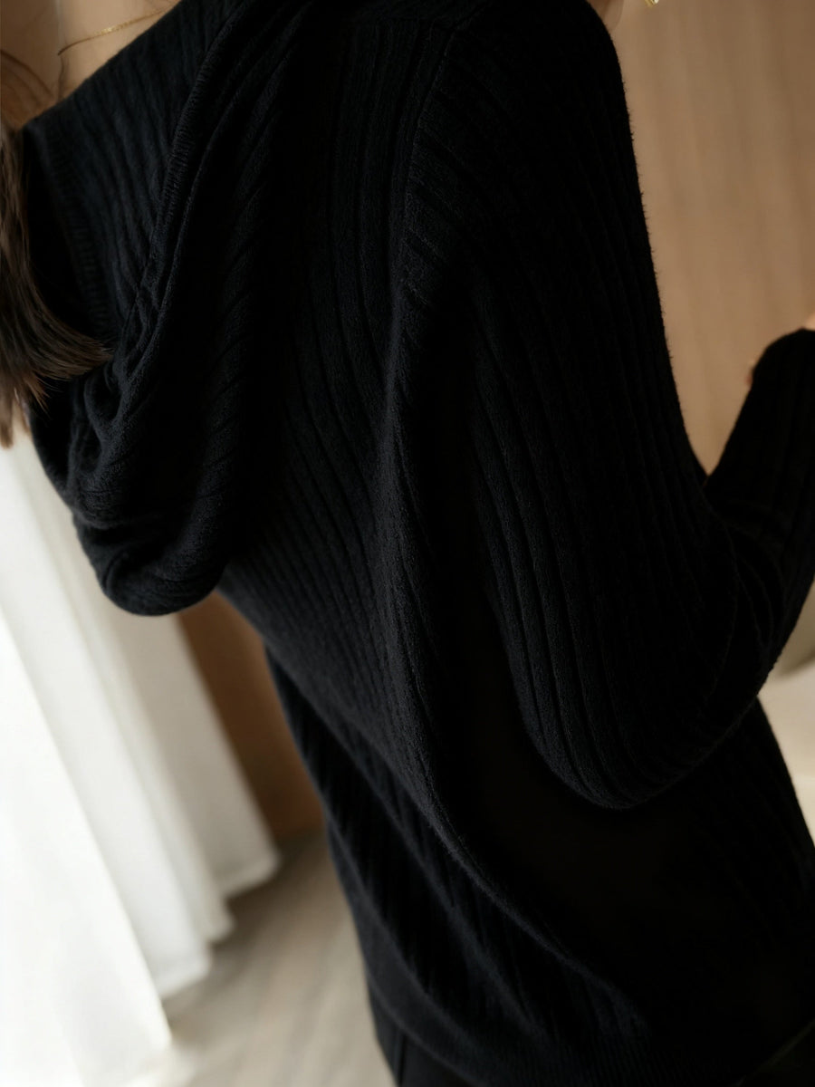 Gerippter Kapuzenpullover mit Knopfleiste