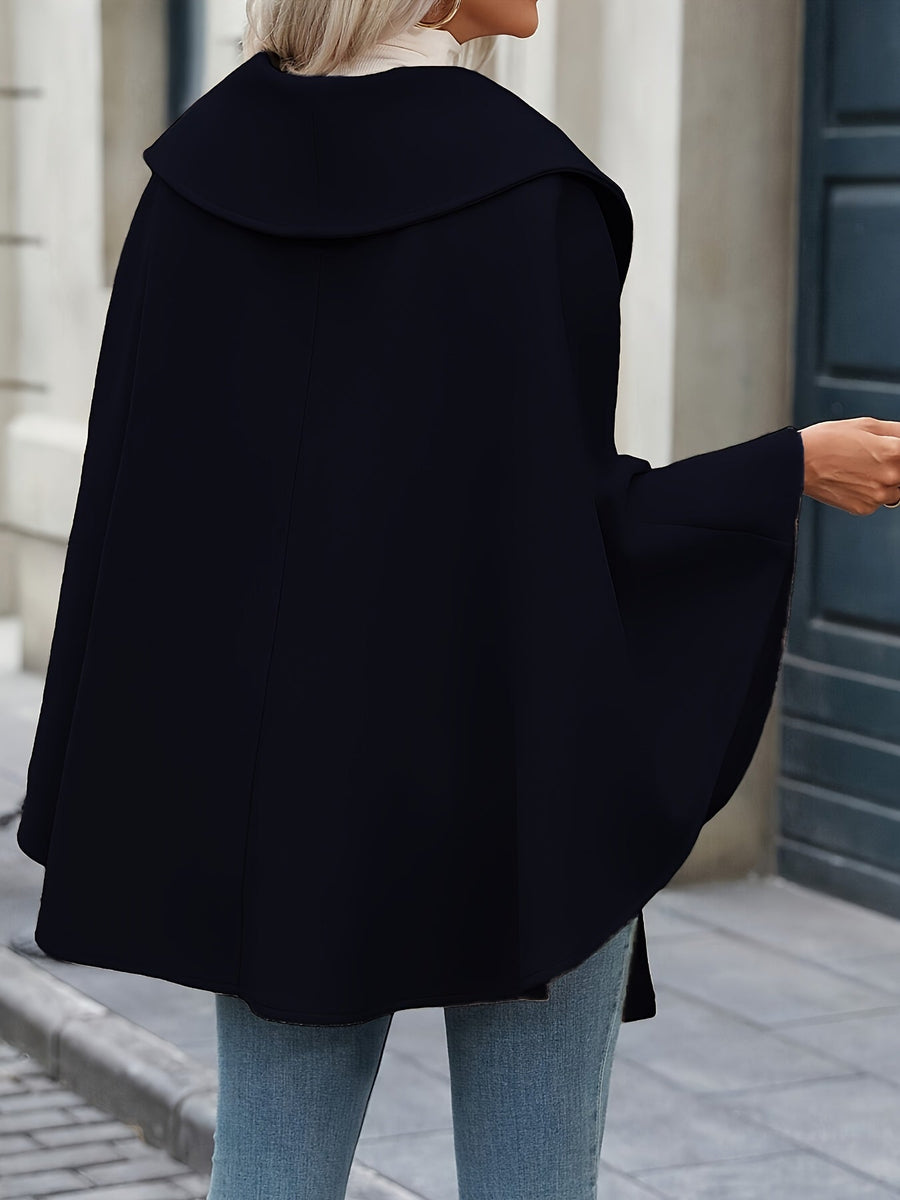 Damen Cape Mantel mit Bindegürtel, Wickelkragen und weitem Schnitt