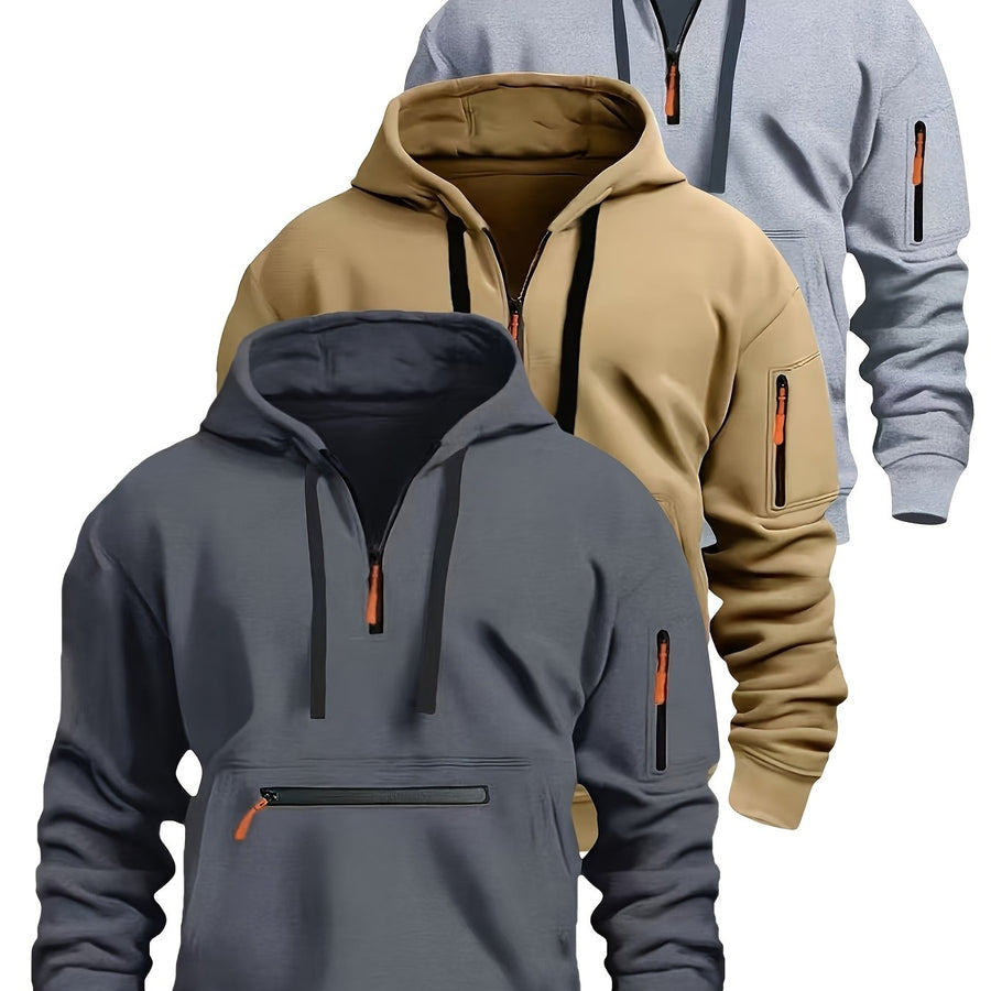 Herren Hoodie mit halbem Reißverschluss, Kapuze und Reißverschlusstaschen