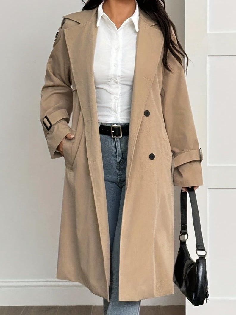 Damen Trenchcoat mit Plüschfutter, Beige, Zweireiher, Langarm