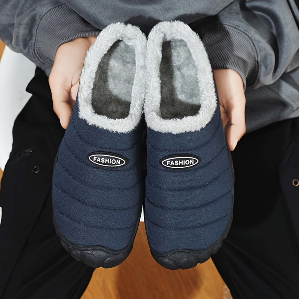 Unisex Winter Pantoffel gesteppt mit warmer Fütterung rutschfeste Sohle