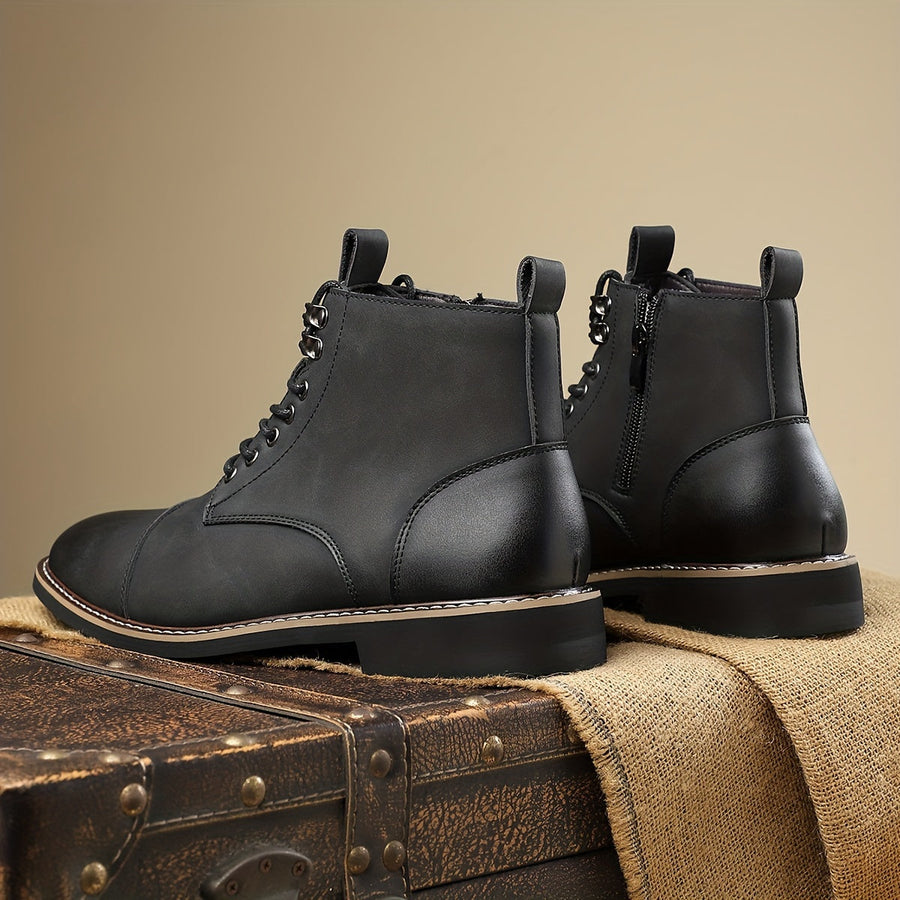 Herren Stiefeletten Braun mit Schnürung & Kappe Freizeit Stiefel