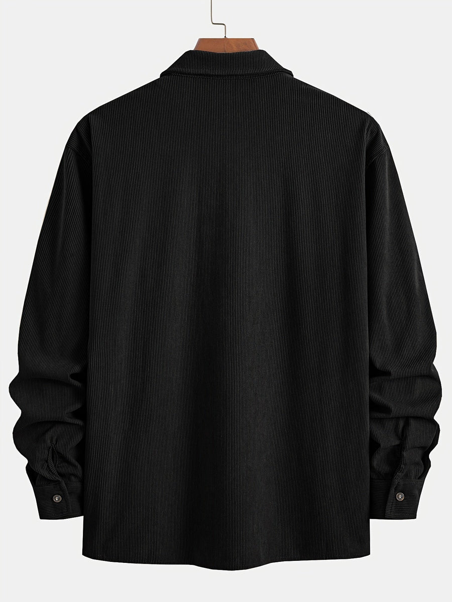 Herenoverhemd met ribfluweellook, knoopsluiting, lange mouwen en twee borstzakken