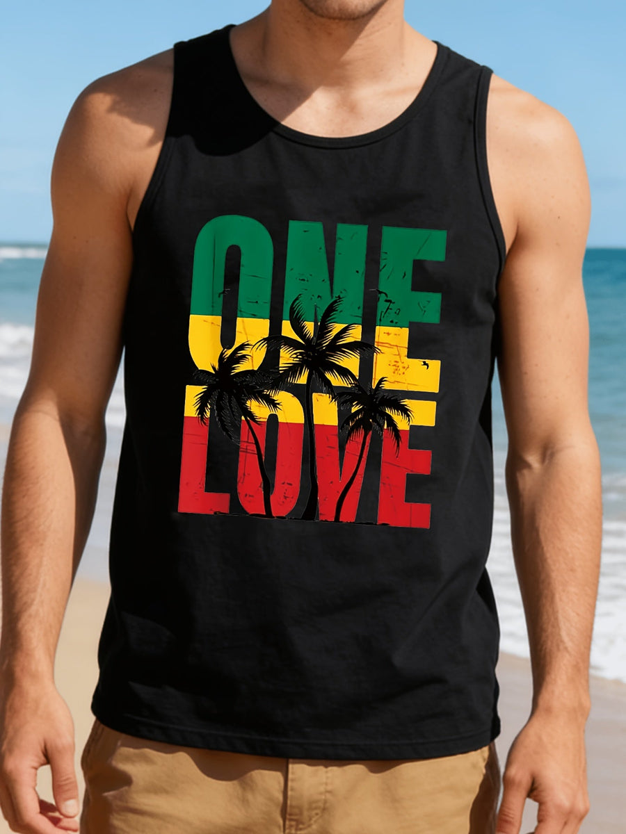 Herren Tanktop One Love Reggae Style mit Palmen – Sommerliches Freizeitshirt