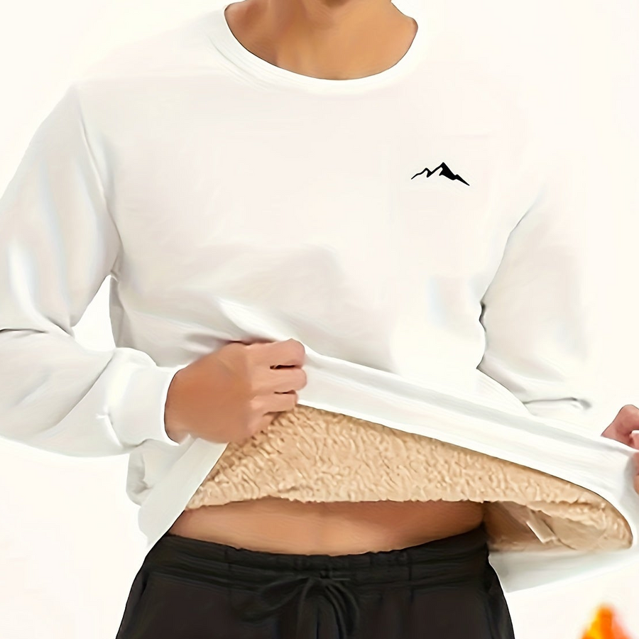 Unisex Winter Sweatshirt warm gefüttert mit Bergmotiv Langarm Rundhals Pullover