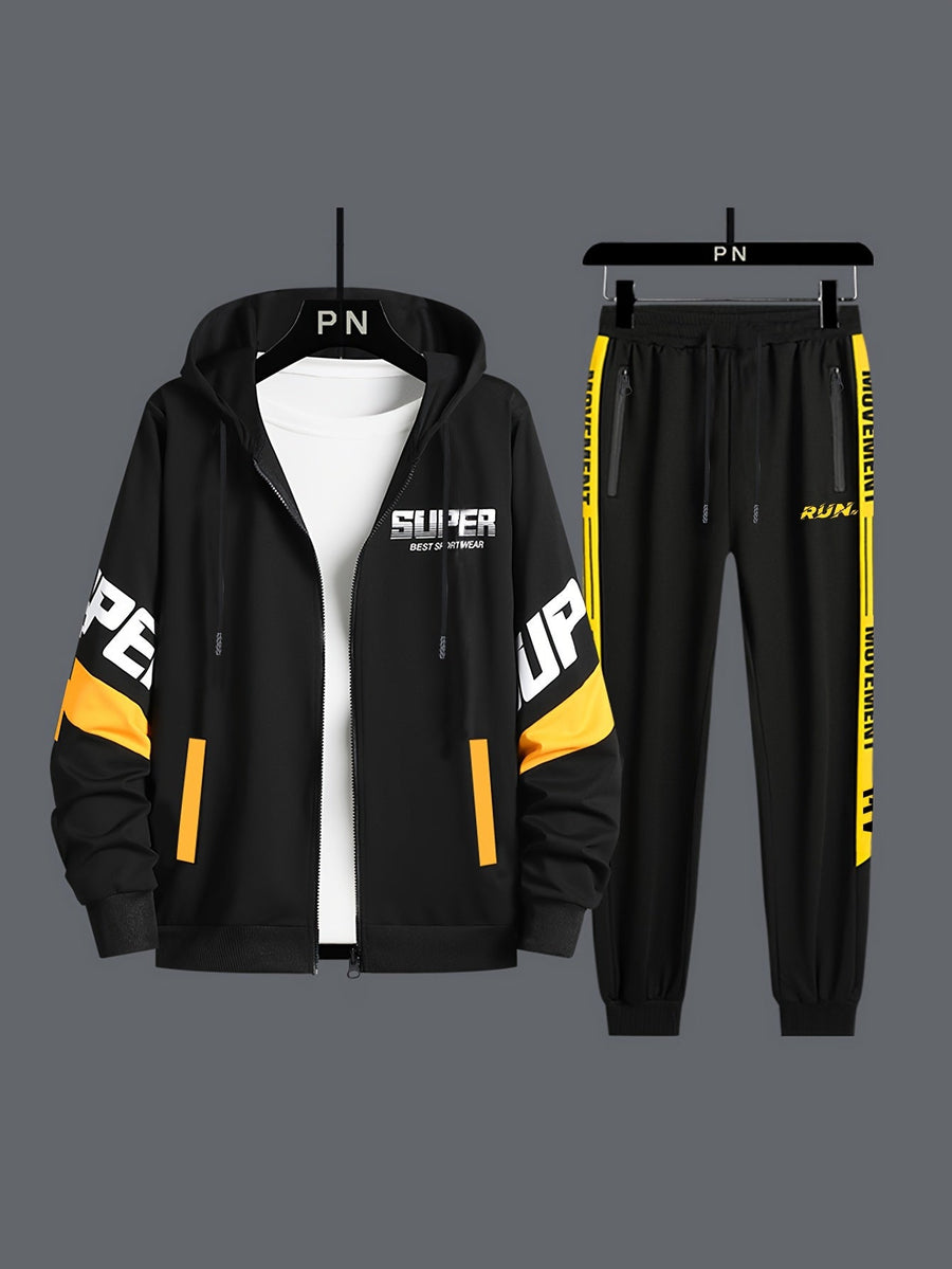 Herren Trainingsanzug Schwarz mit Kapuzenjacke & Jogginghose