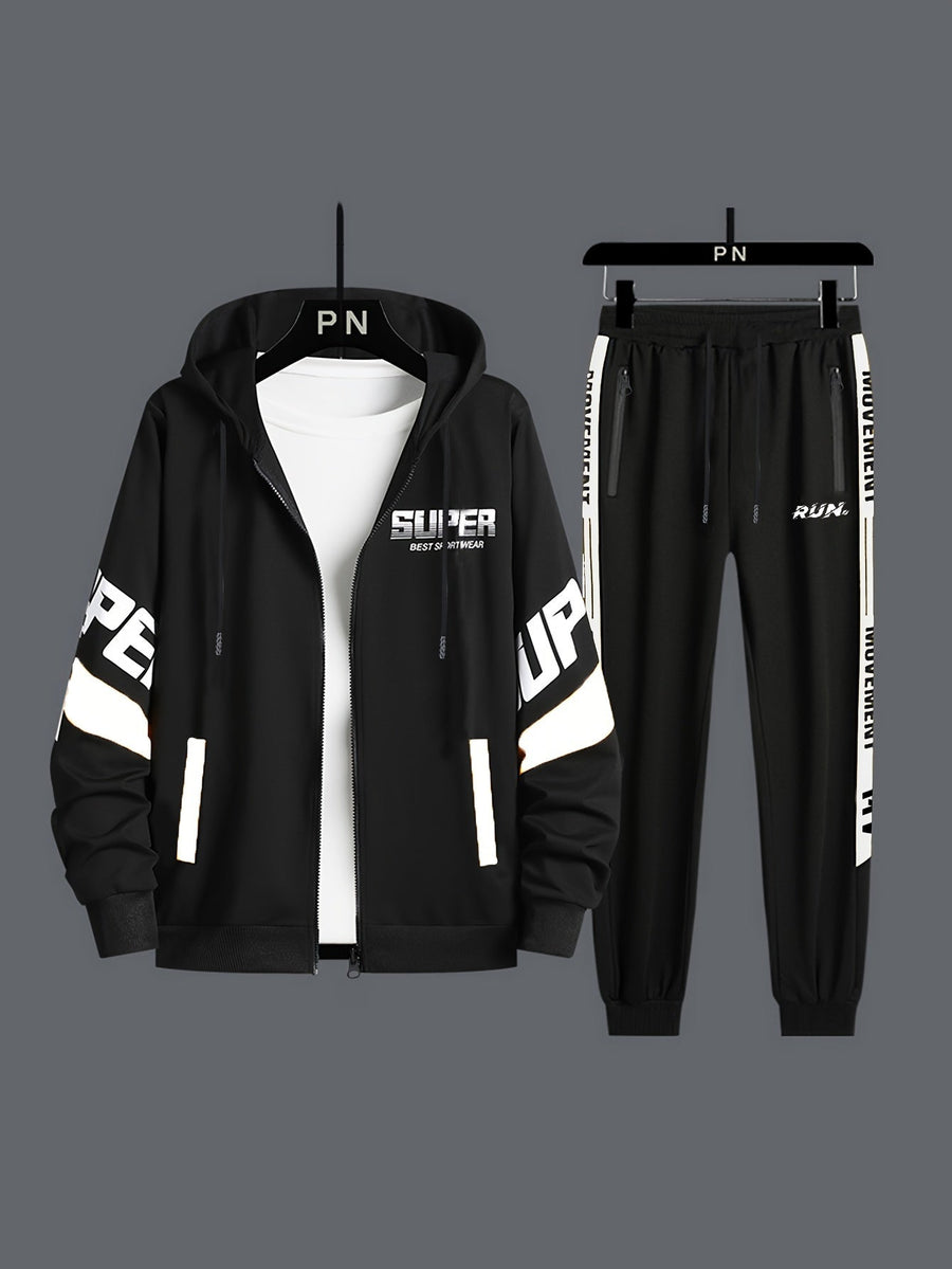 Herren Trainingsanzug Schwarz mit Kapuzenjacke & Jogginghose