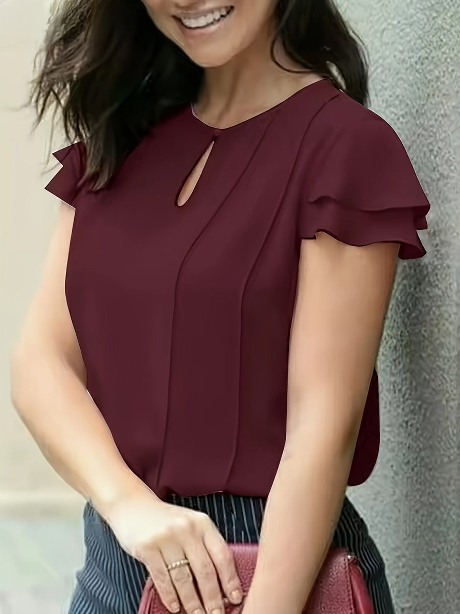 Damen Elegante Bluse mit Volantärmeln und Schlüssellochausschnitt – Perfekt für Büro und Ausgehen
