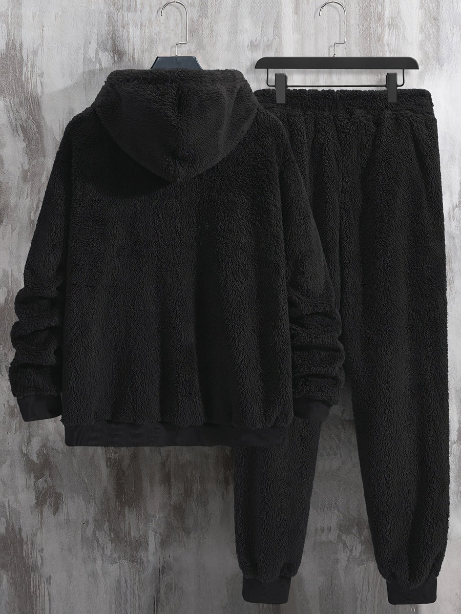 Unisex Teddy-Fleece Hausanzug mit Kapuze und Hose - Kuscheliger Hoodie-Jogginganzug