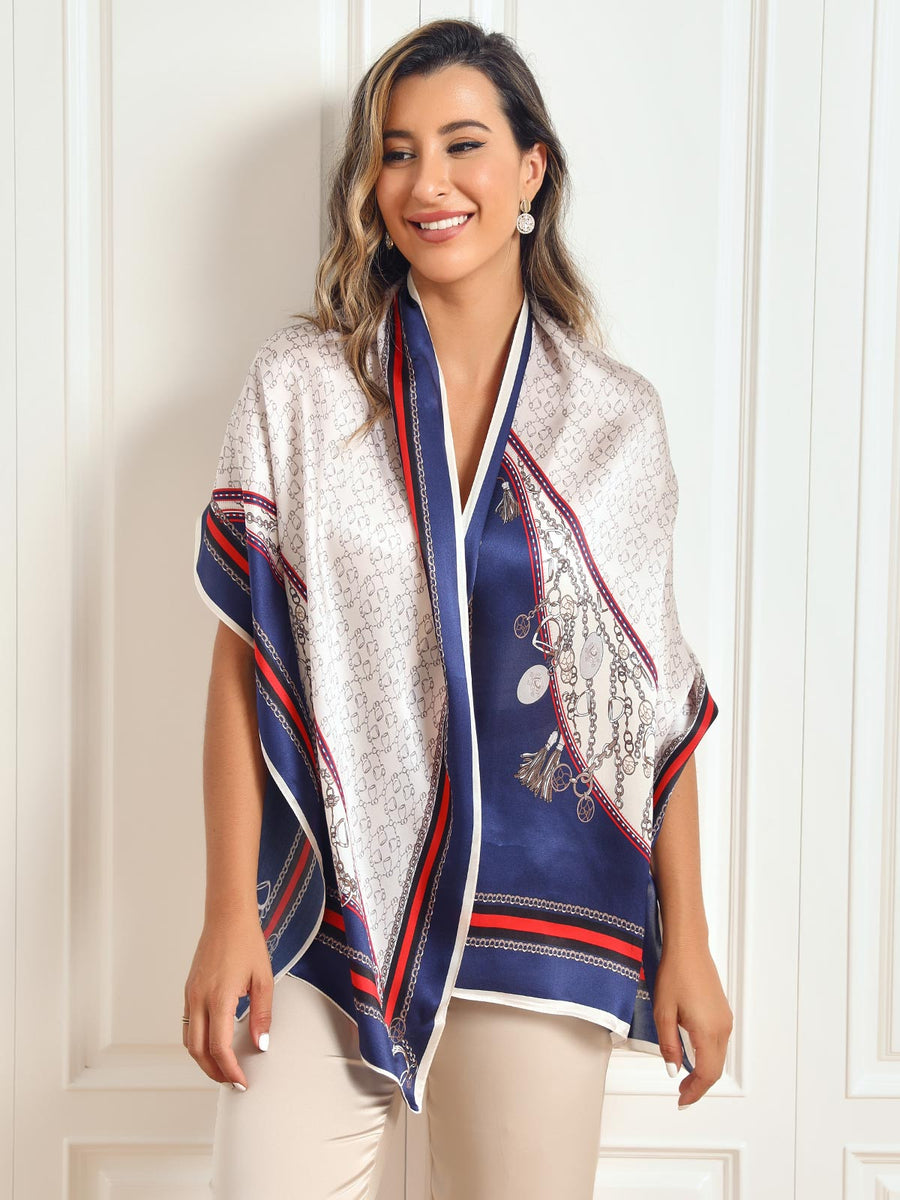 Dameshalsdoek met kettingmotief en kwastjesdetails in verschillende kleuren