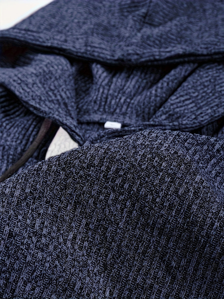 Herren Hoodie mit Knopfleiste Dunkelblau Strickoptik