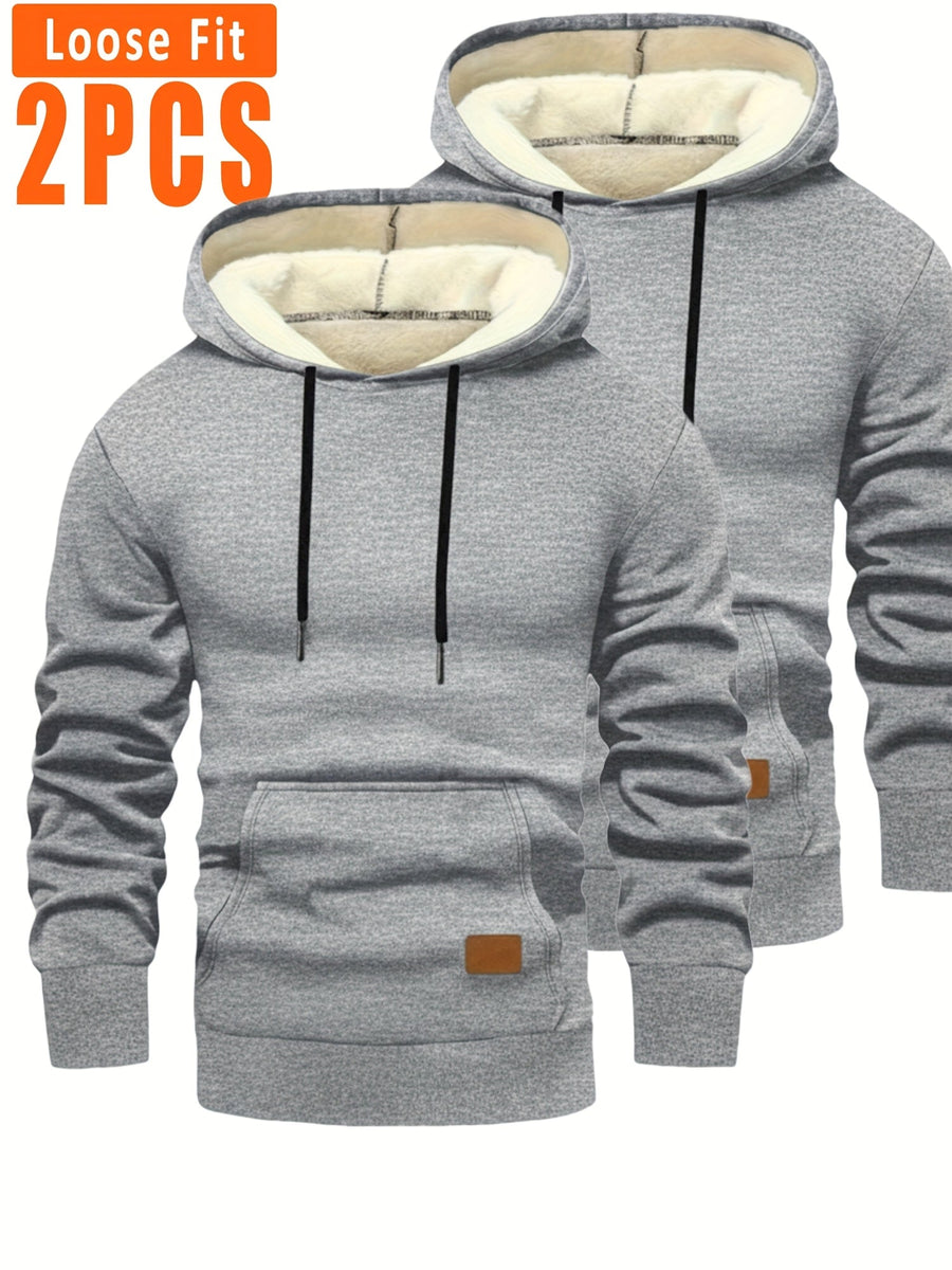 Herren Hoodie 2er Set gefüttert mit Kapuze Kängurutasche Schwarz Grau