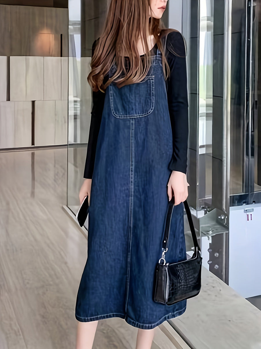 Damen Lässiges Jeans Latzkleid Midi – Stilvolles Pinafore-Kleid für Alltag und Freizeit