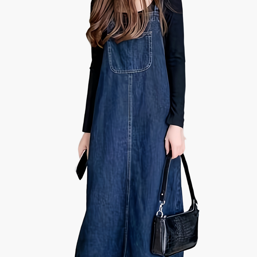 Damen Lässiges Jeans Latzkleid Midi – Stilvolles Pinafore-Kleid für Alltag und Freizeit
