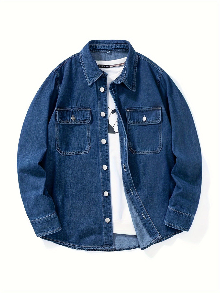 Jeanshemd Herren Hemd Jacke Casual Knopfleiste Brusttaschen