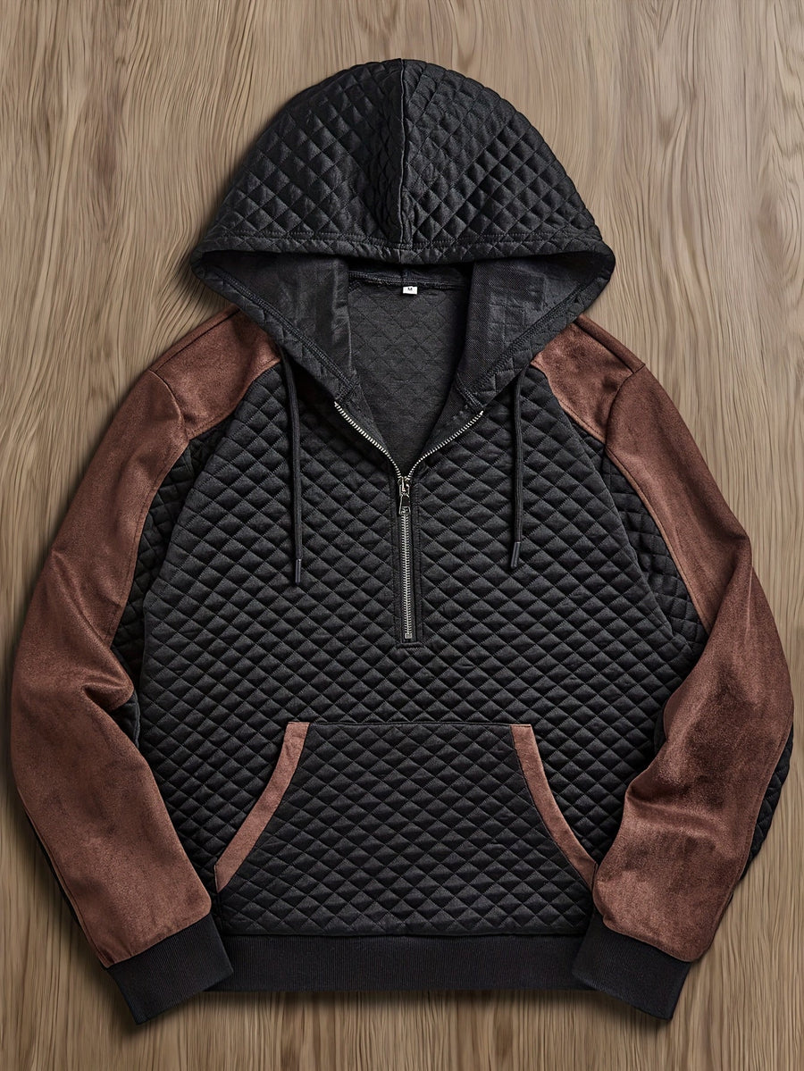 Herren Hoodie mit Reißverschluss, gesteppt und kontrastierenden Ärmeln