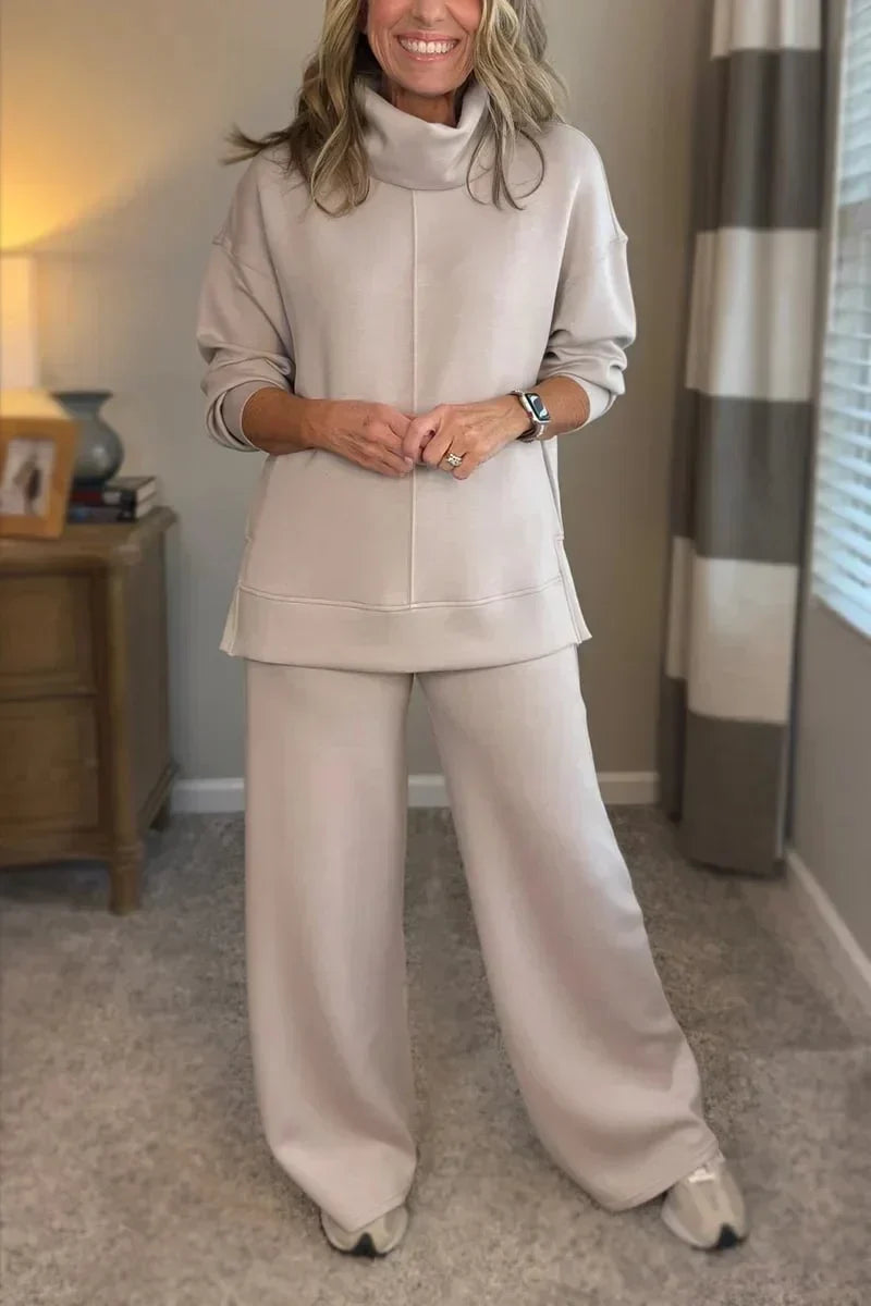 Dames loungewear-set met coltrui en wijde broek