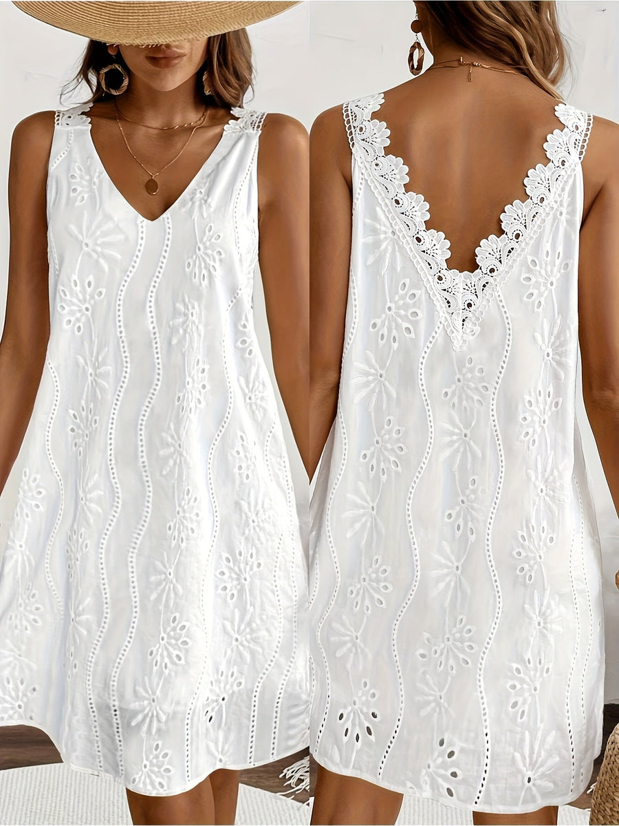 Damen Sommerkleid mit Spitze und Stickerei – Elegantes Freizeitkleid für Strand und Gartenparty