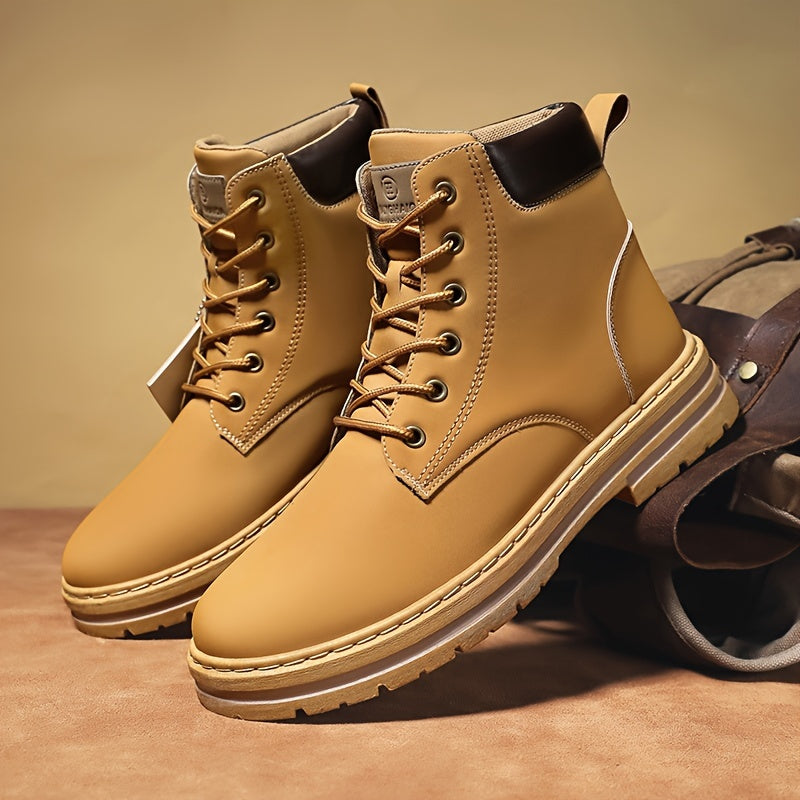 Herren Worker Boots Schnürstiefel Olivgrün mit profilierter Sohle