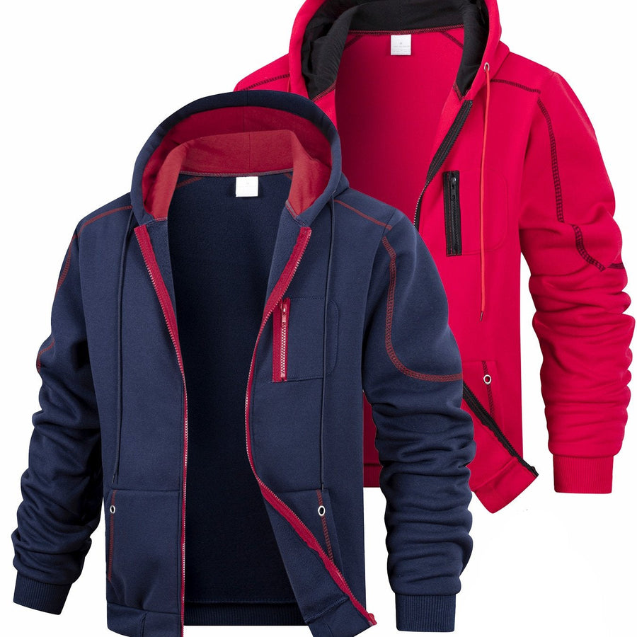 2er Pack Herren Kapuzenjacke mit Reißverschluss, sportliche Hoodie-Sets