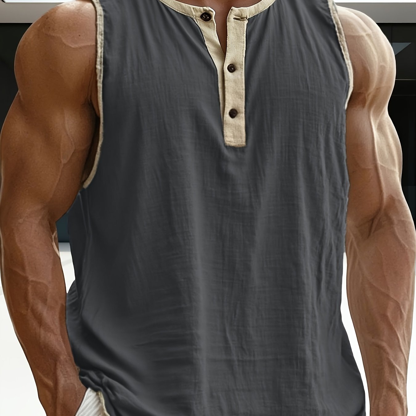 Herren Ärmelloses Henley Shirt Freizeit Modern