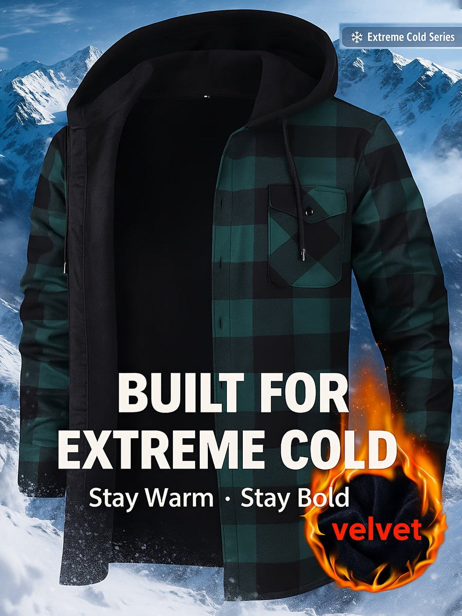 Herren Kariertes Flanell Hemd Jacke mit Kapuze und warmer Fütterung