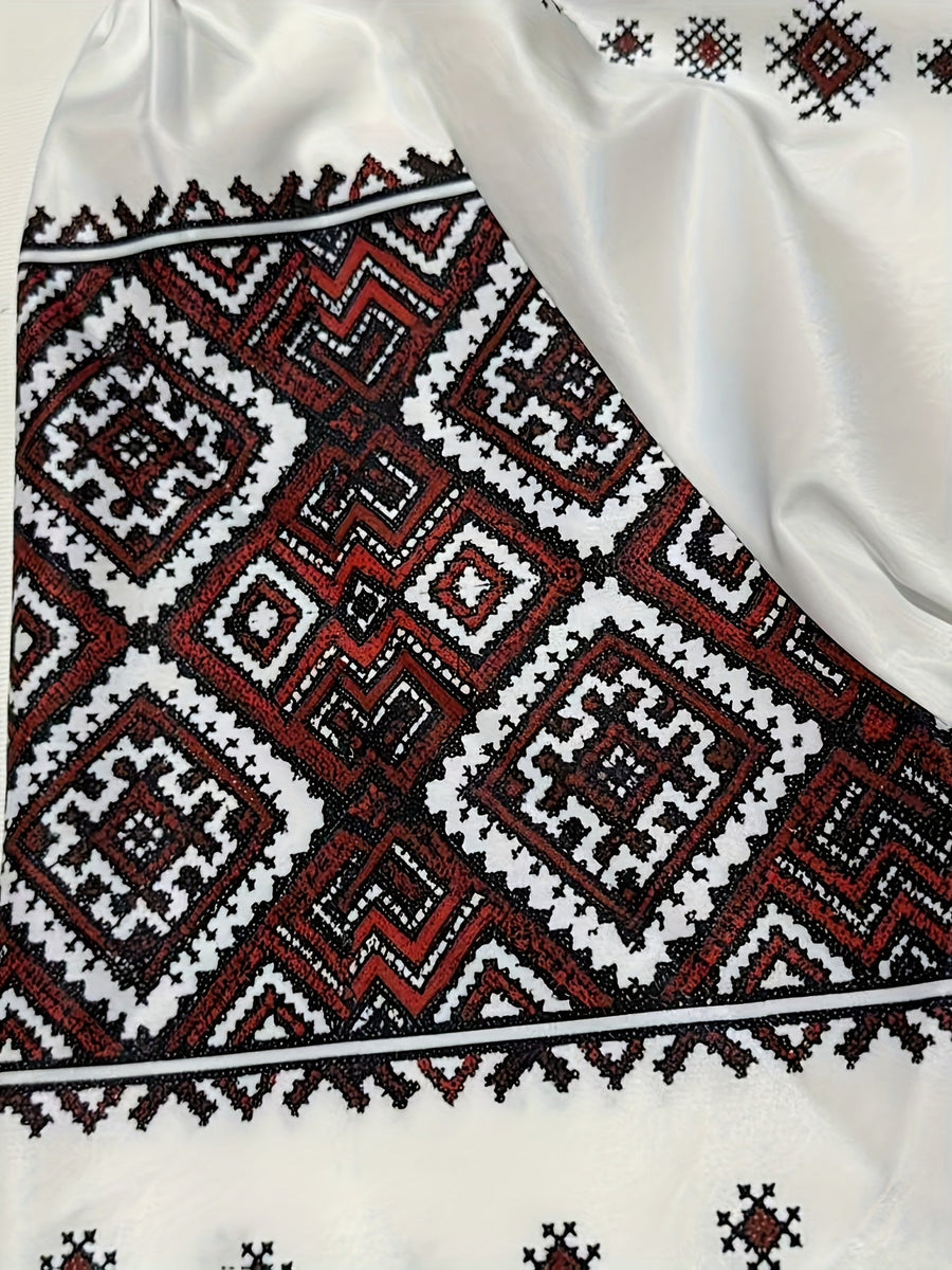 Damen Bluse mit runden Ausschnitt und rot-brauner Stickerei