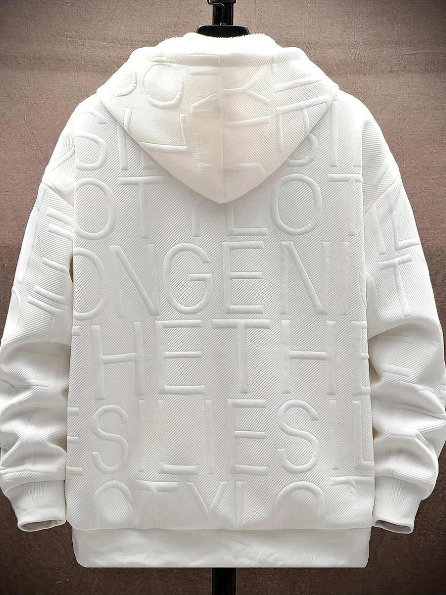 Herren Winter Hoodie Jacke mit Plüschfutter Reißverschluss Dick Gemustert Schwarz