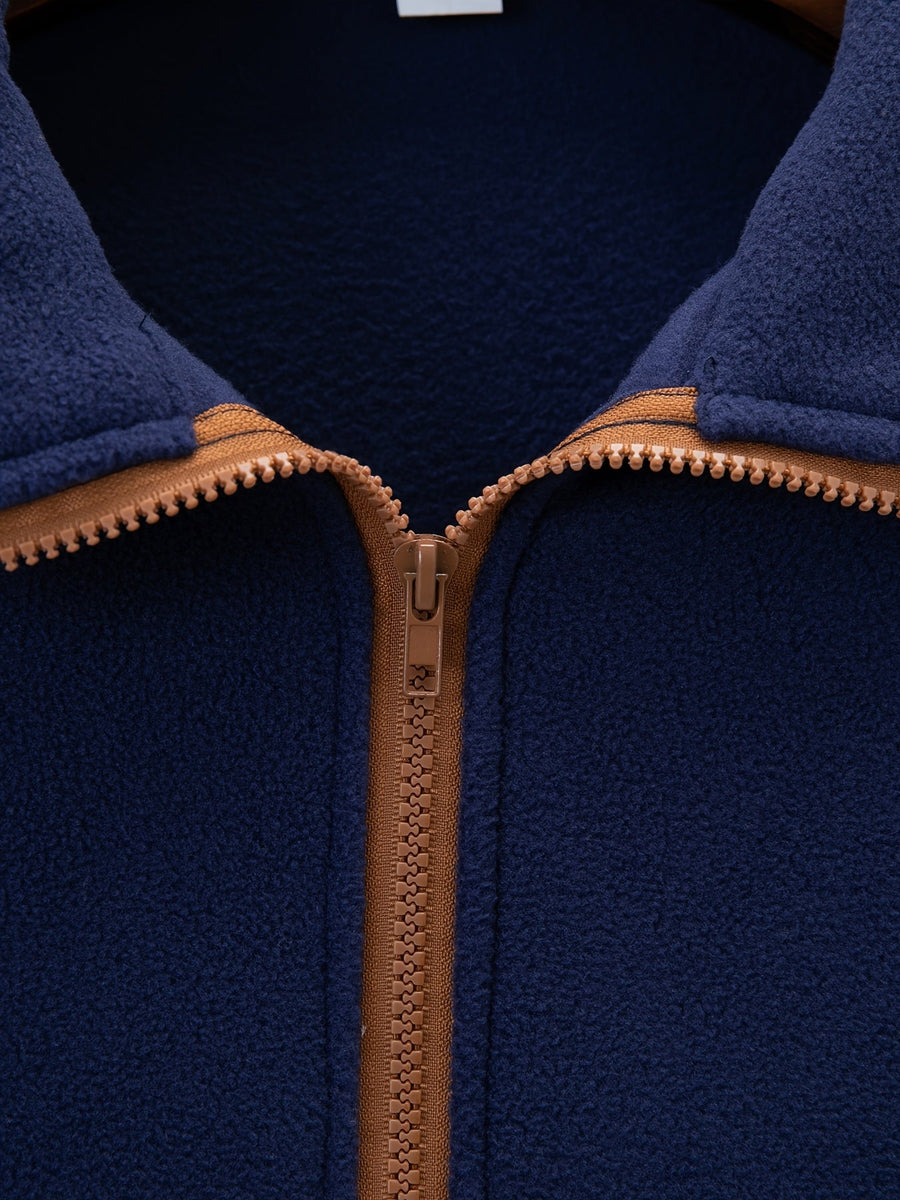 Fleece Pullover mit Stehkragen und kurzem Reißverschluss