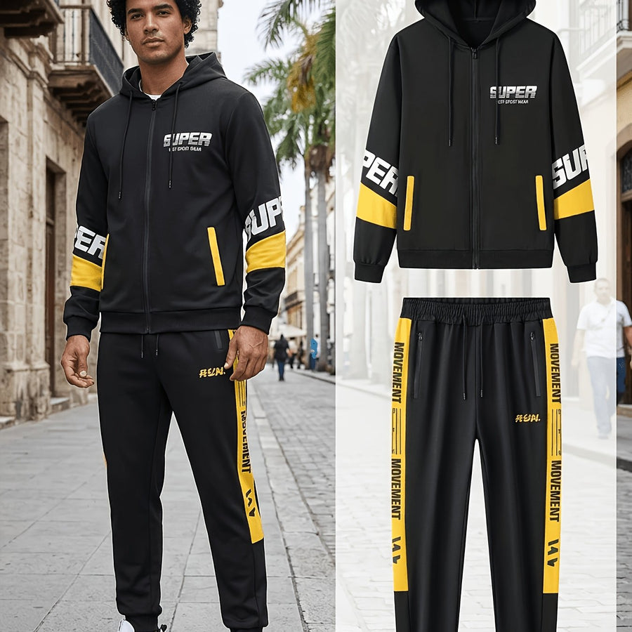 Herren Trainingsanzug Schwarz mit Kapuzenjacke & Jogginghose