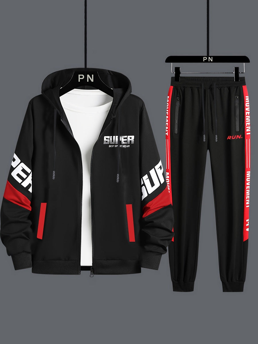 Herren Trainingsanzug Schwarz mit Kapuzenjacke & Jogginghose