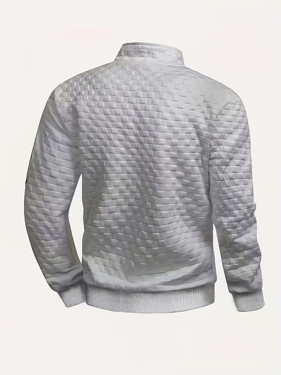 Herren Halb-Reißverschluss Pullover mit Stehkragen und Strukturmuster