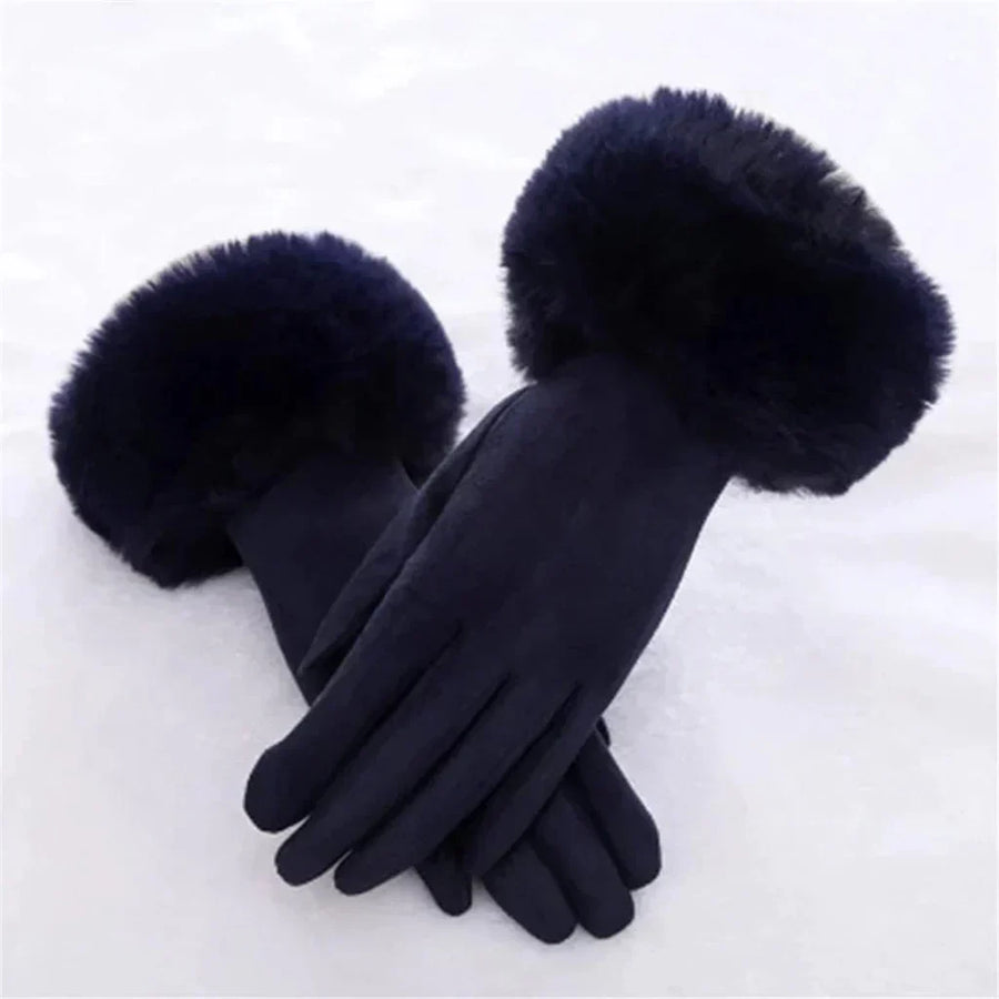 Damen Winterhandschuhe mit Kunstfellbesatz, weich gefüttert