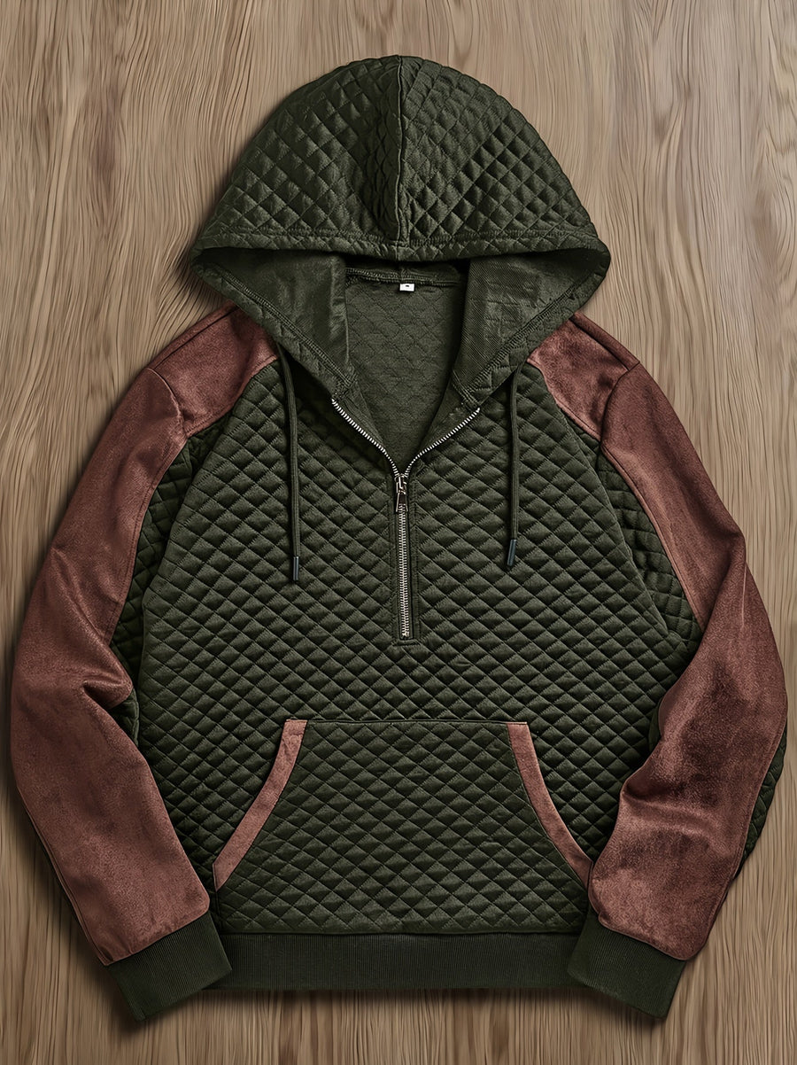 Herren Hoodie mit Reißverschluss, gesteppt und kontrastierenden Ärmeln