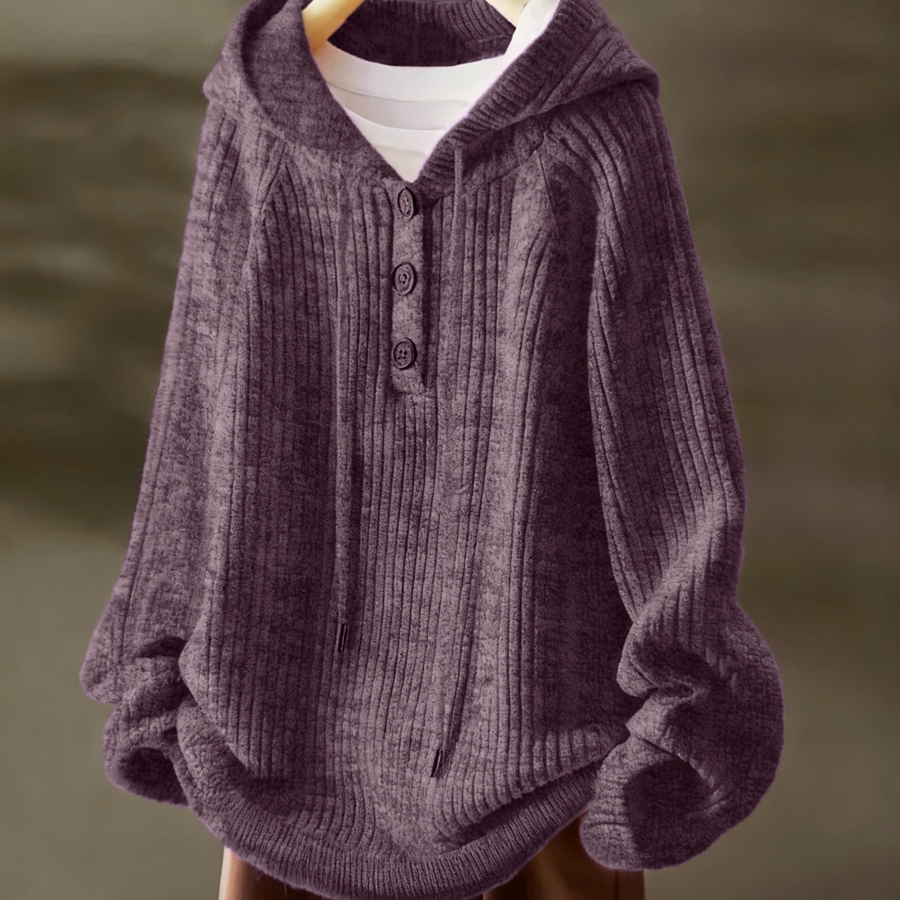 Gerippter Kapuzenpullover mit Knopfleiste