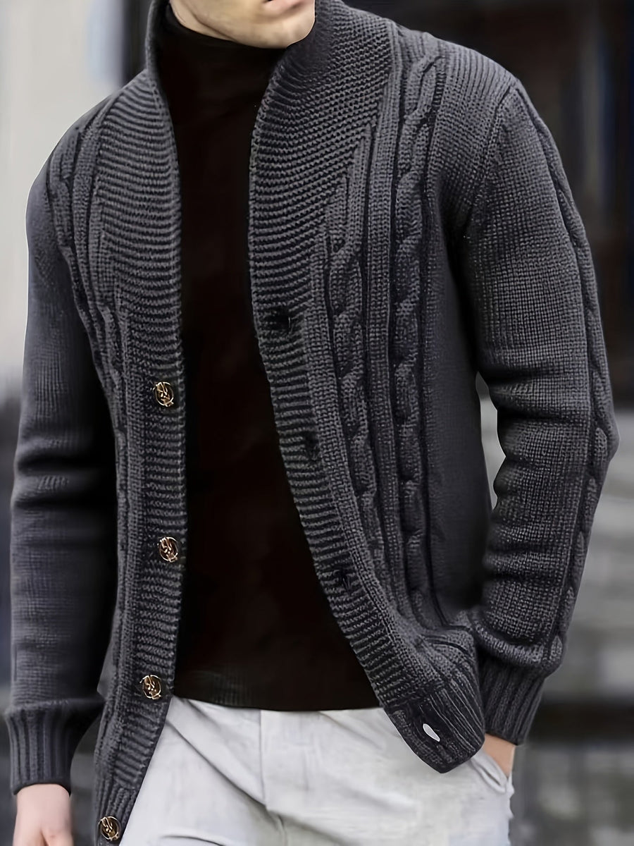 Herren Strickjacke mit Schalkragen und Zopfmuster