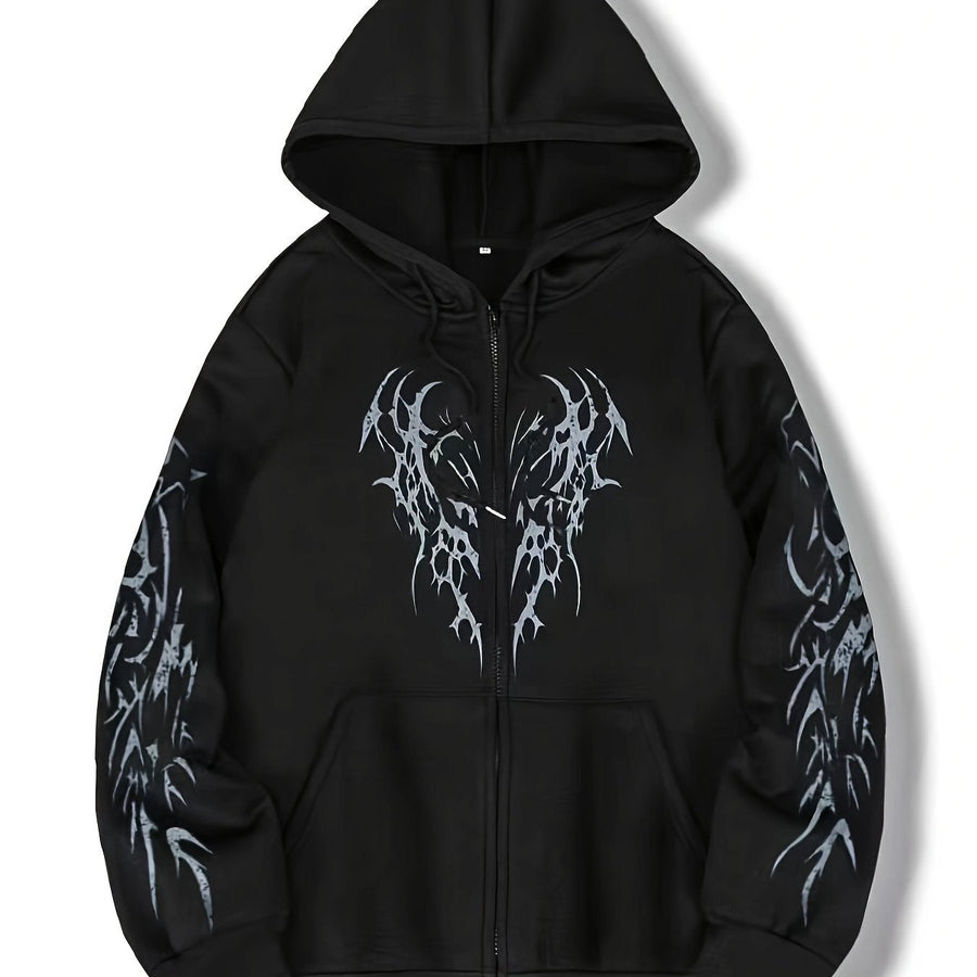 Hoodie mit Reißverschluss, Kapuze und Tribal-Flügel-Print für Unisex