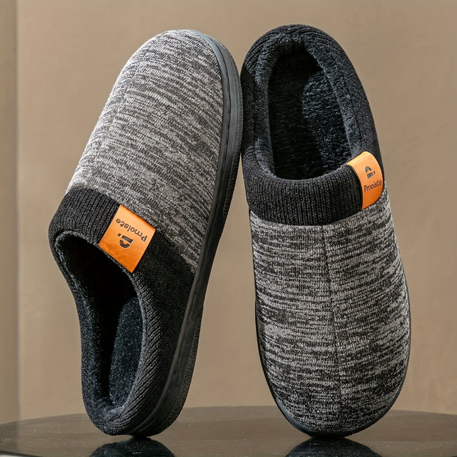 Unisex Hausschuhe Slipper Gemütlich Gefüttert Strickmuster Blau Grau