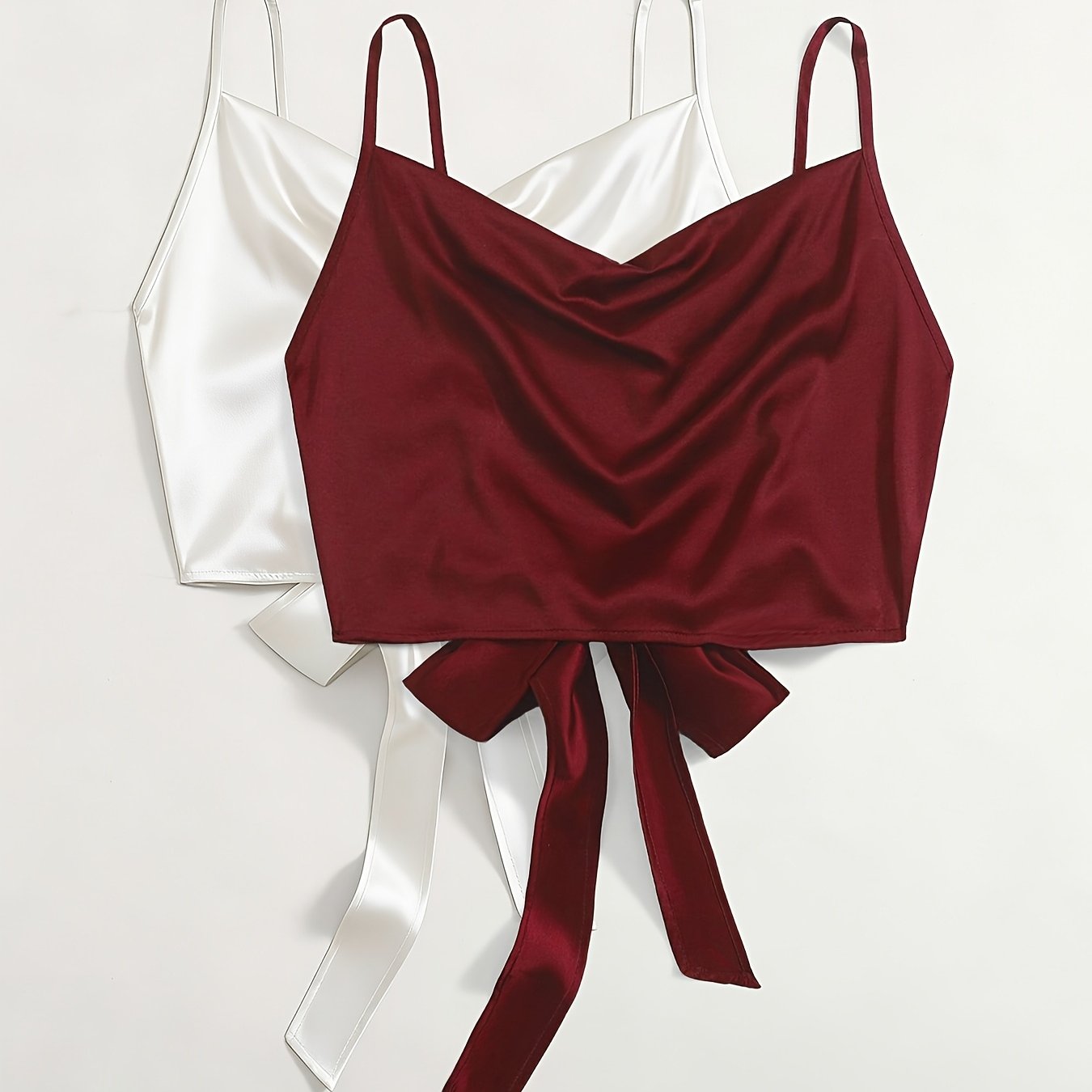 Damen Trendige Cropped Tops mit Drapiertem Ausschnitt und Bindeband – 2er Set für Freizeit und Ausgehen