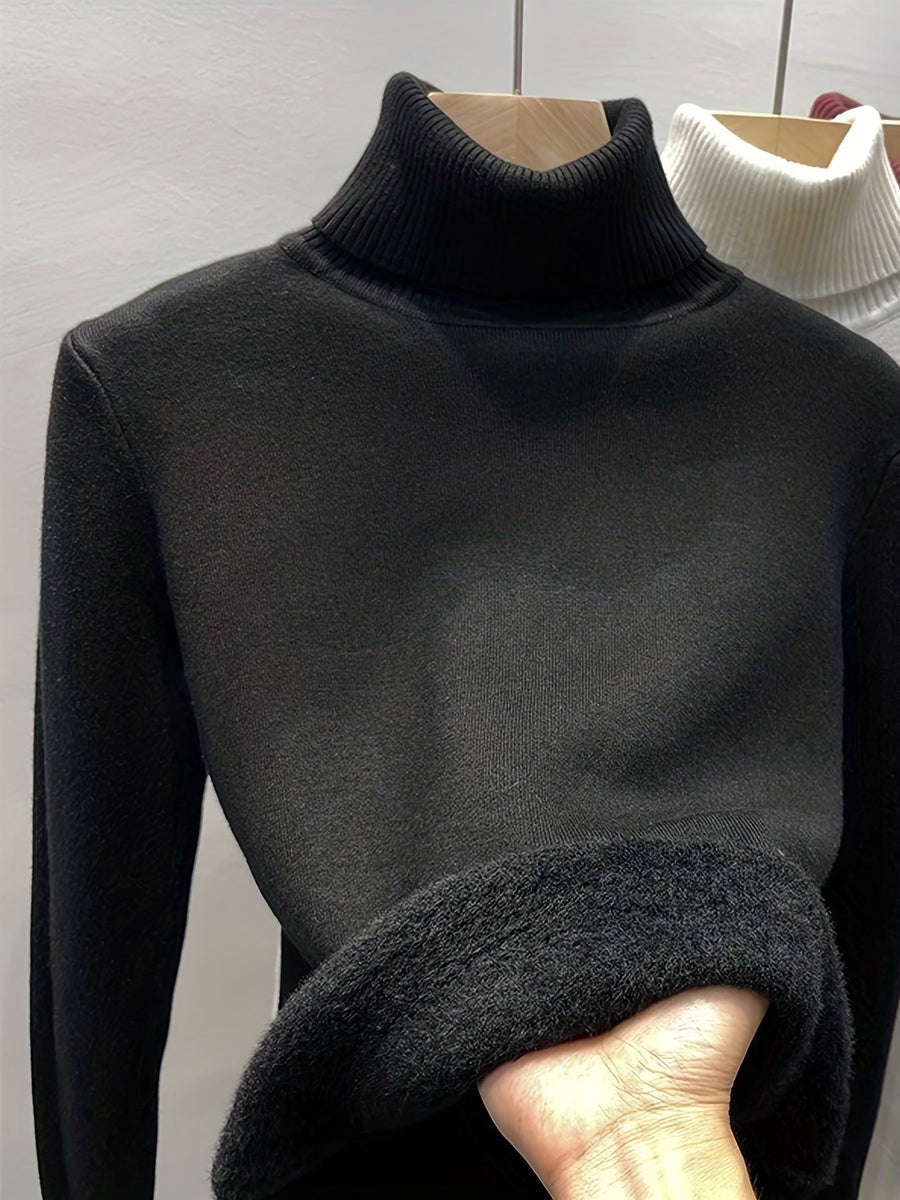 Damen Rollkragenpullover mit warmem Innenfutter – Weicher Strickpullover in verschiedenen Farben