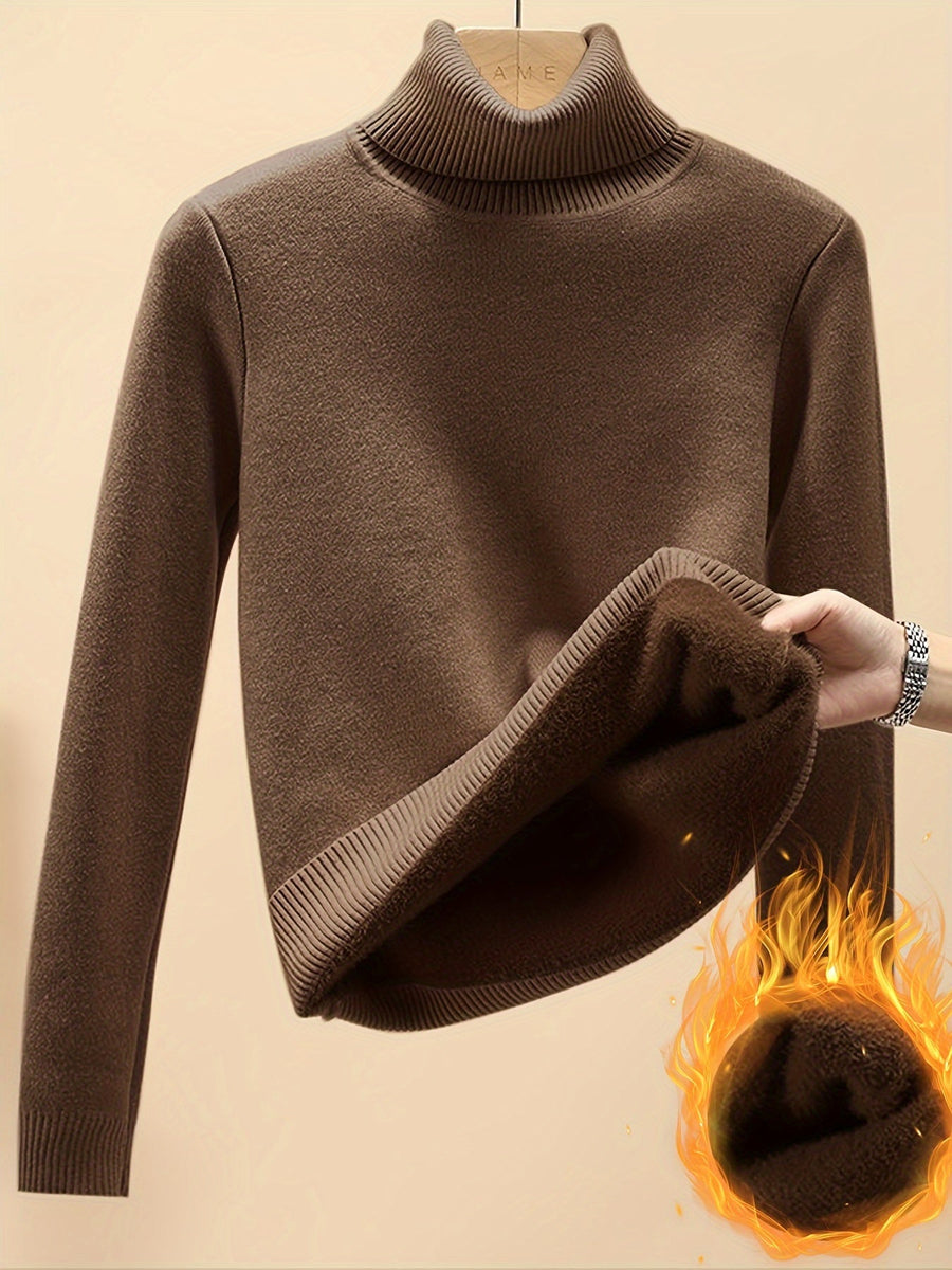 Damen Rollkragenpullover mit warmem Innenfutter – Weicher Strickpullover in verschiedenen Farben