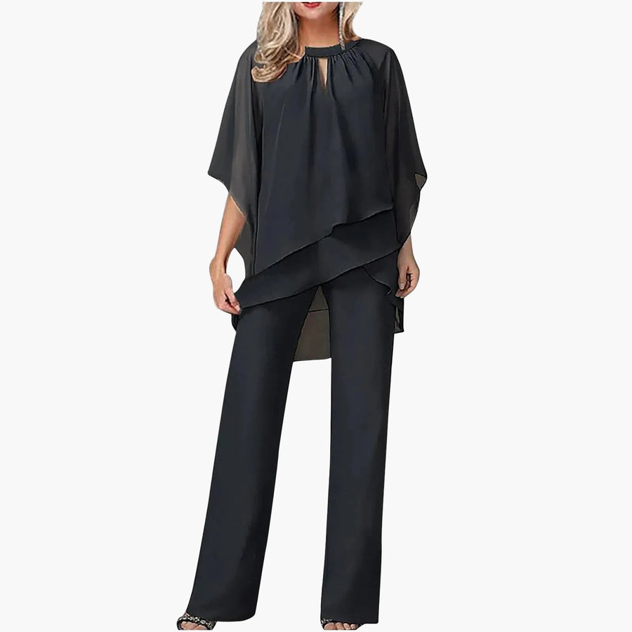 Damen Eleganter Chiffon Hosenanzug Festlich und Bequem für Büro & Feiern