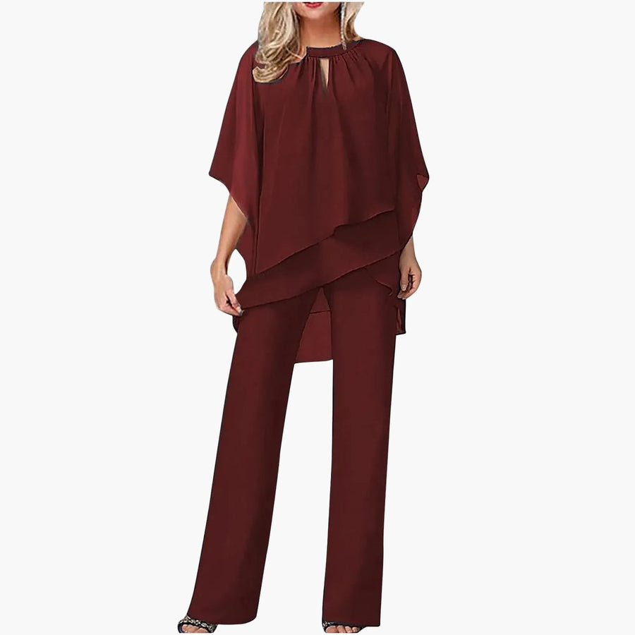 Damen Eleganter Chiffon Hosenanzug Festlich und Bequem für Büro & Feiern