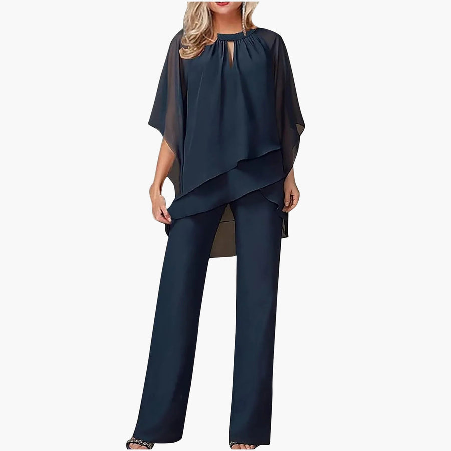 Damen Eleganter Chiffon Hosenanzug Festlich und Bequem für Büro & Feiern