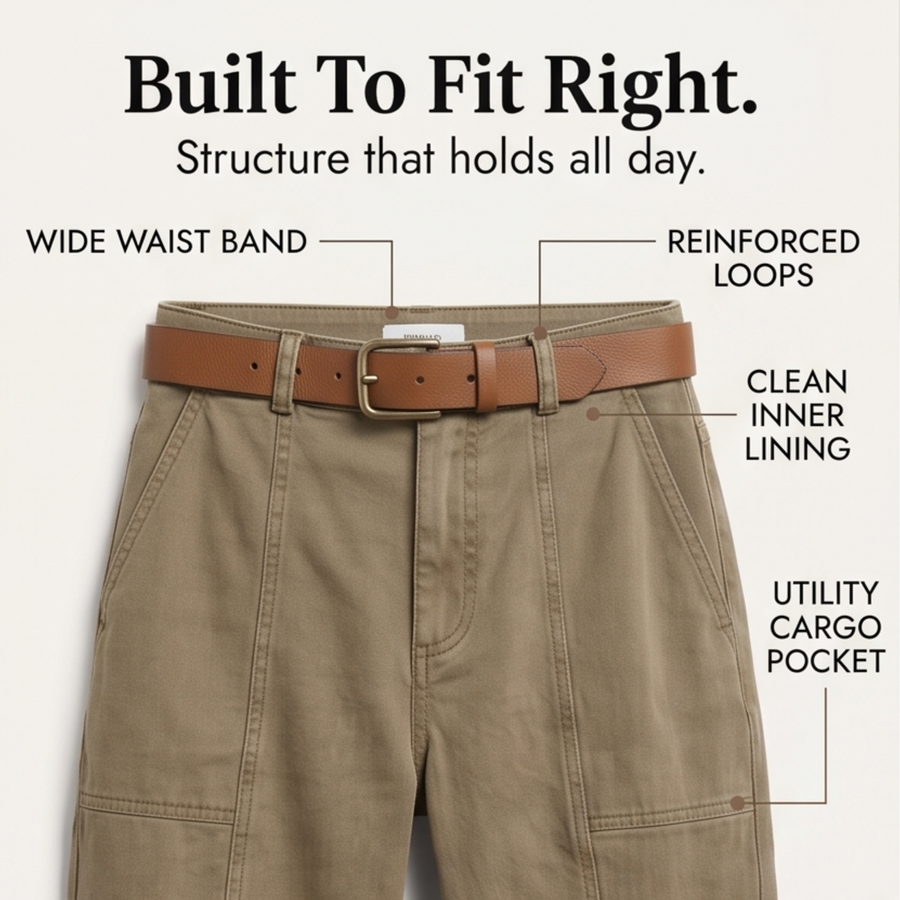 Damen Freizeithose mit sichtbaren Nähten und Gürtelschlaufen, Khaki oder Oliv